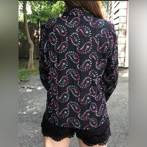 Coldwater Creek Black and Red Embroidered Paisley Jean Jacket Large